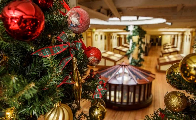 Christmas decorations in the SS Great Britain's First Class Dining Saloon